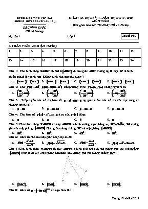 Đề kiểm tra học kỳ II môn Toán Lớp 11 - Mã đề 012 - Năm học 2019-2020 - Trường THPT Hoàng Văn Thụ